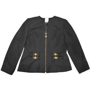 VTG En Avance Black Gold Zip Blazer Jacket Made USA Lined Size 14